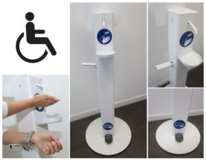 Desinfektionsmittelständer für Rollstuhlfahrer & Menschen mit Handicap